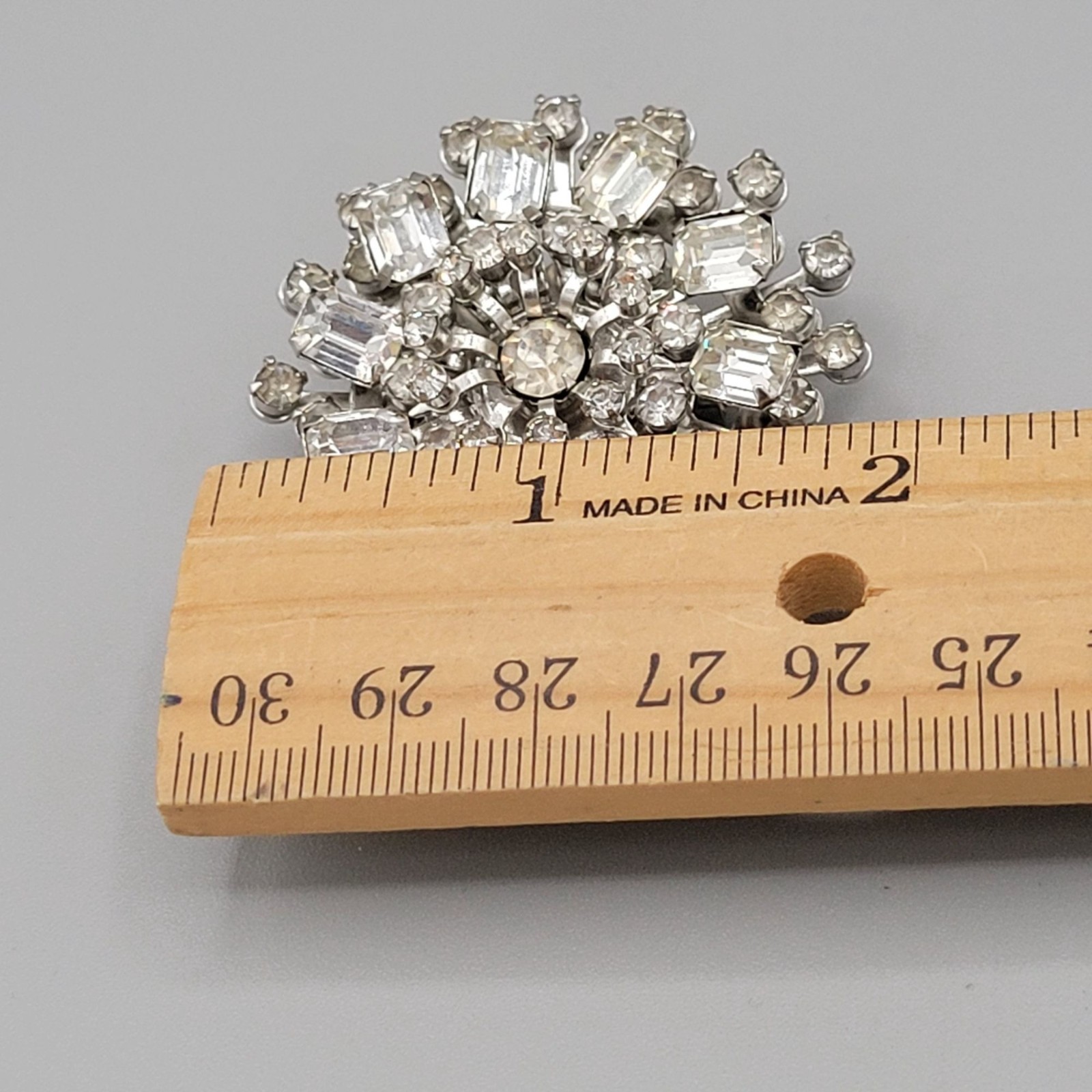 Vintage Clear Rhinestone Floral Cluster Brooch Layered Mid Century Statement