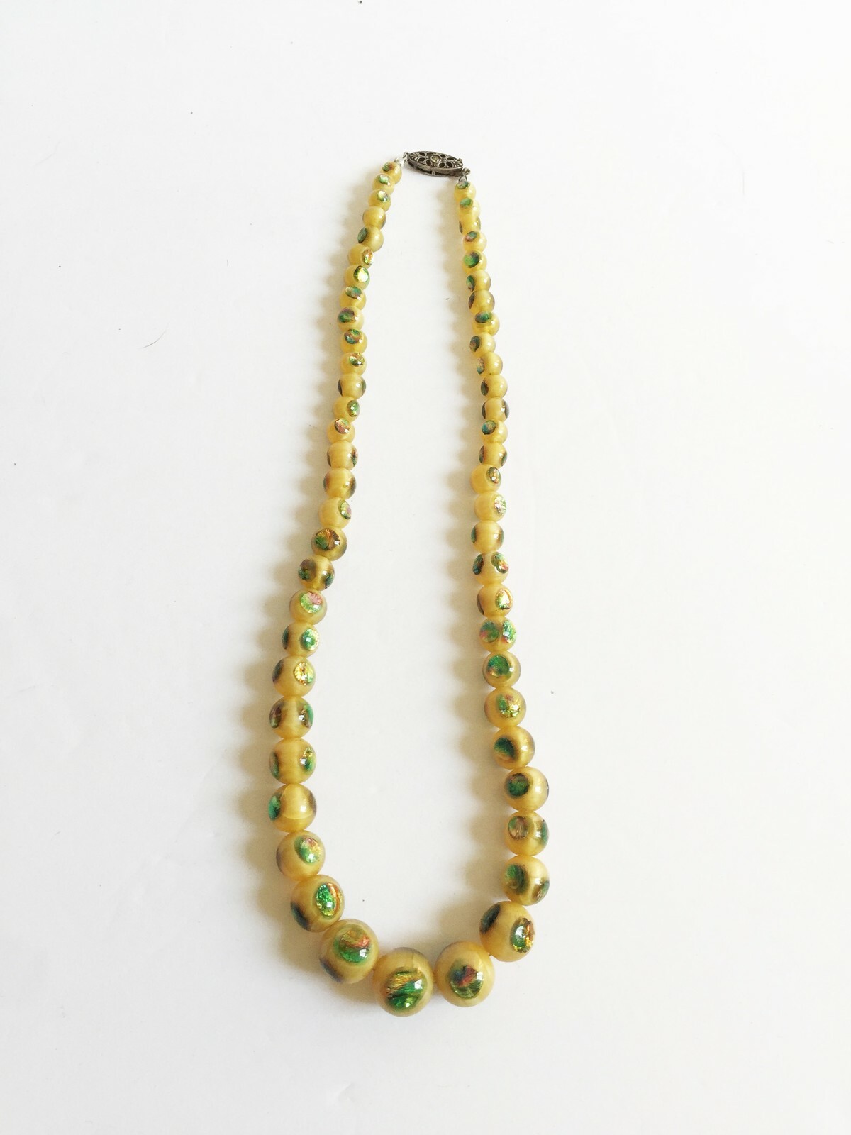 Rare Antique Art Deco Peacock Eye Glass Graduated Beads Circa 1920’s