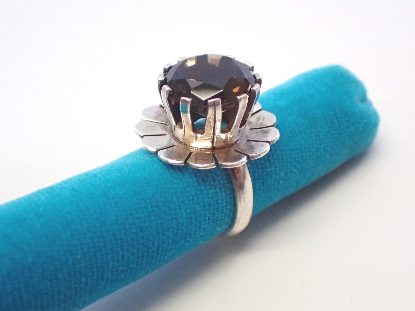 Vintage Taxco Mexico Sterling Silver Ring with Large Smoky Quartz Stone. Size 5