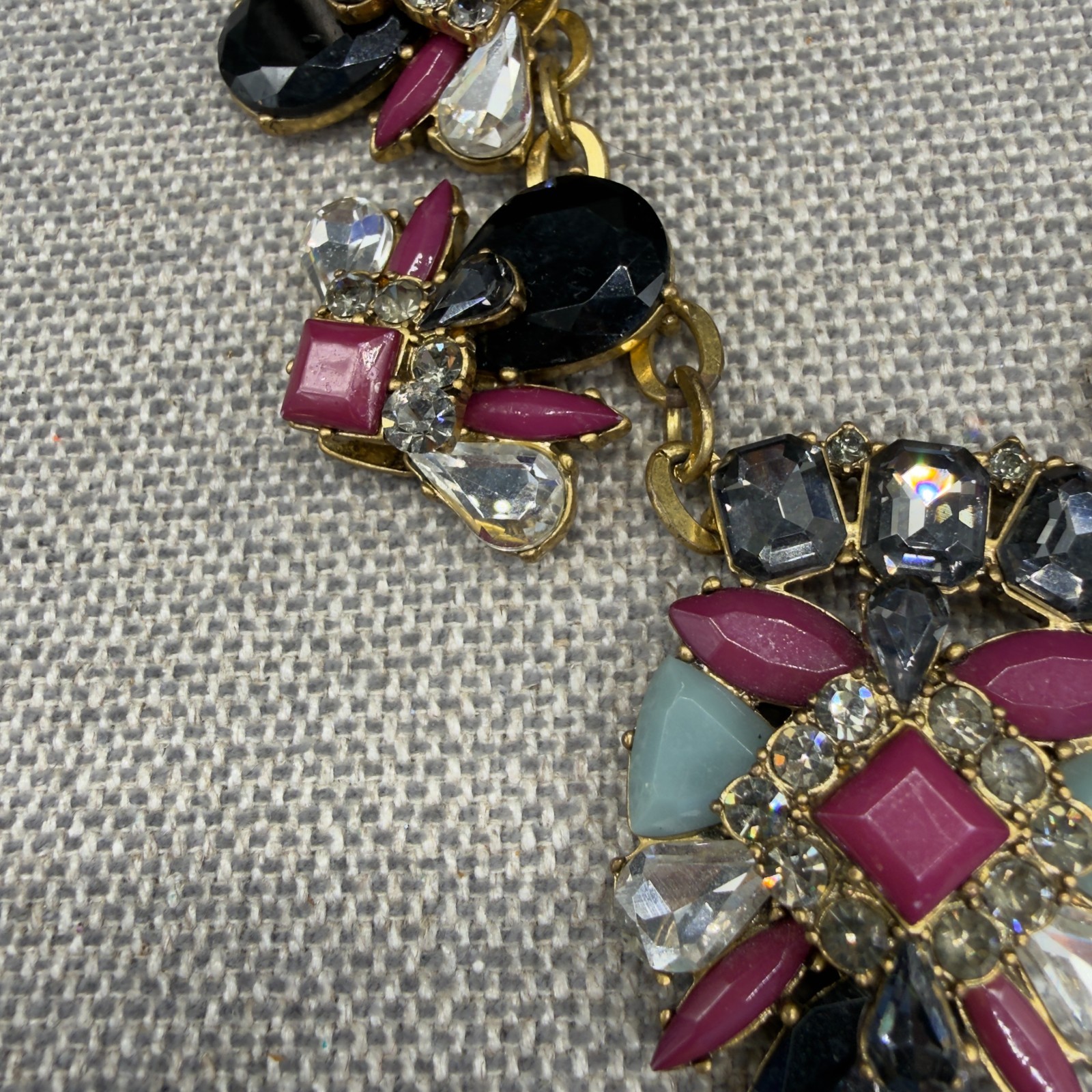 Vintage J Crew Necklace Jeweled Statement Burgundy Black Gold Tone 19 Inches