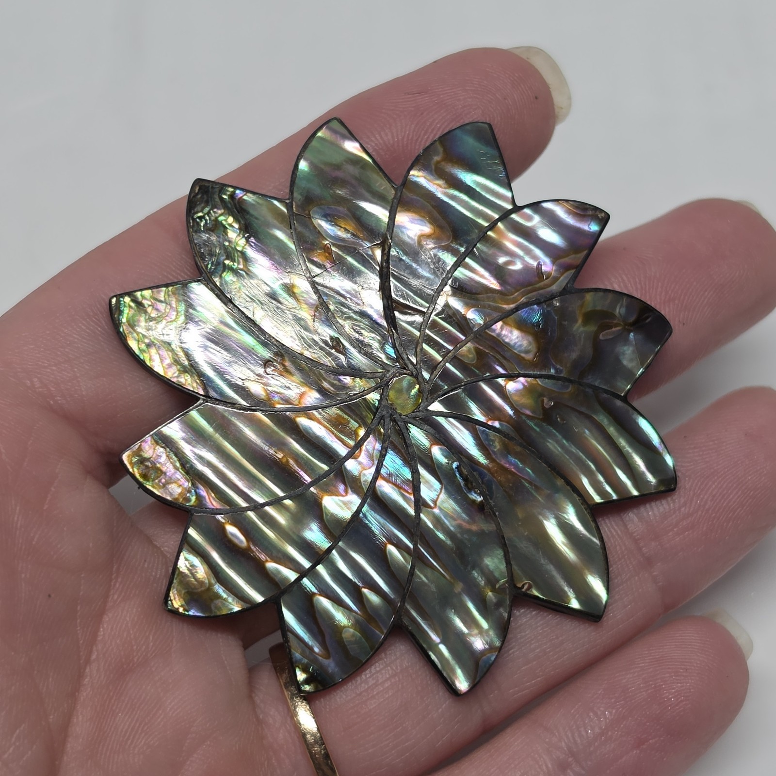 Vintage Taxco Sterling Silver Abalone Pinwheel Pendant / Brooch And Earrings Set
