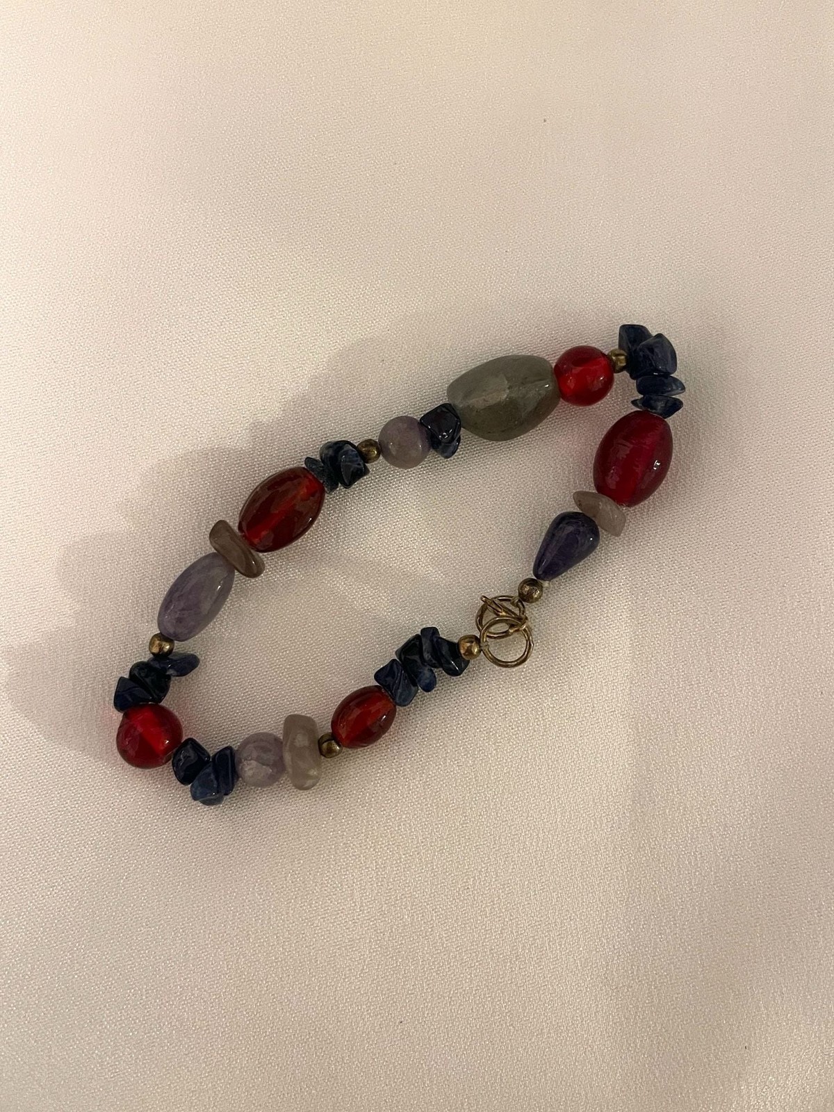 Vintage Style Multi-Gemstone and Glass Beaded Bracelet Lapis, Carnelian Accents