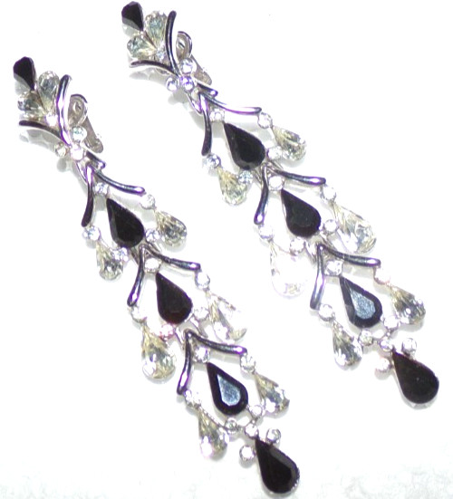 CROWN TRIFARI signed 3 1/2 inch dangle earrings with black stones-OMG!!