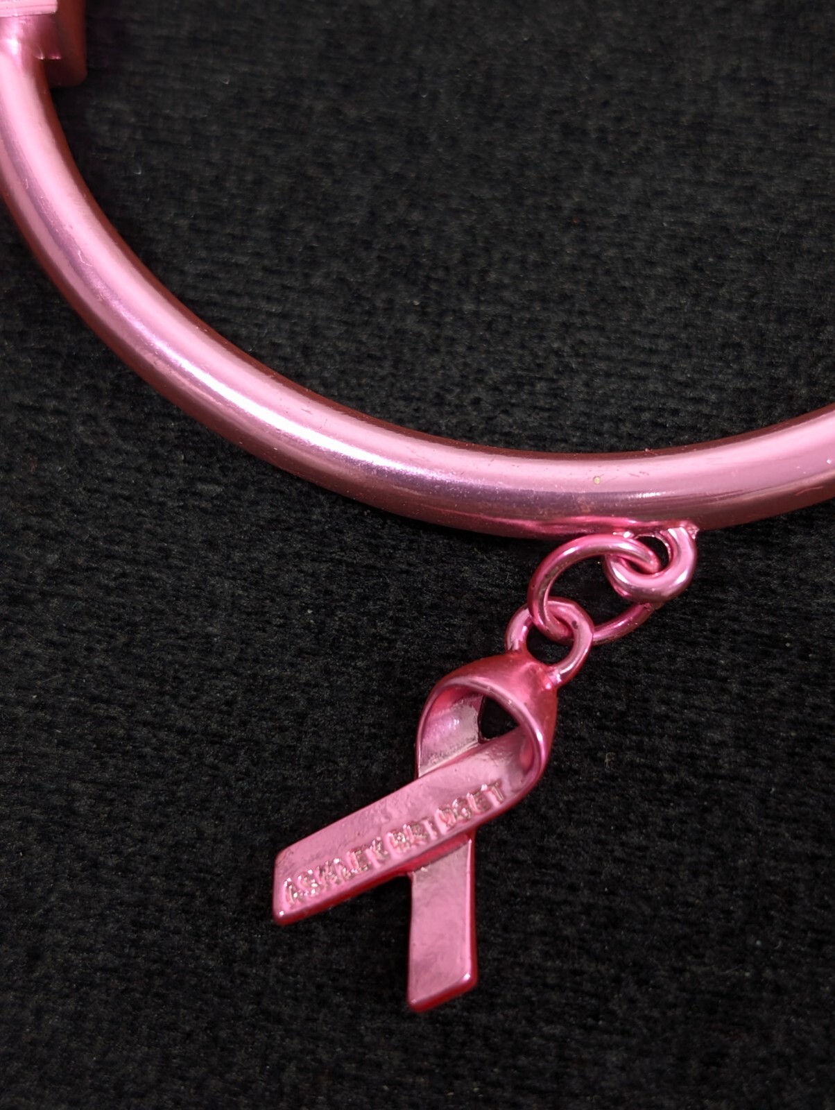 Ashley Bridget Pink Metallic Awareness Ribbon Charm Bangle Bracelet 7.5 in