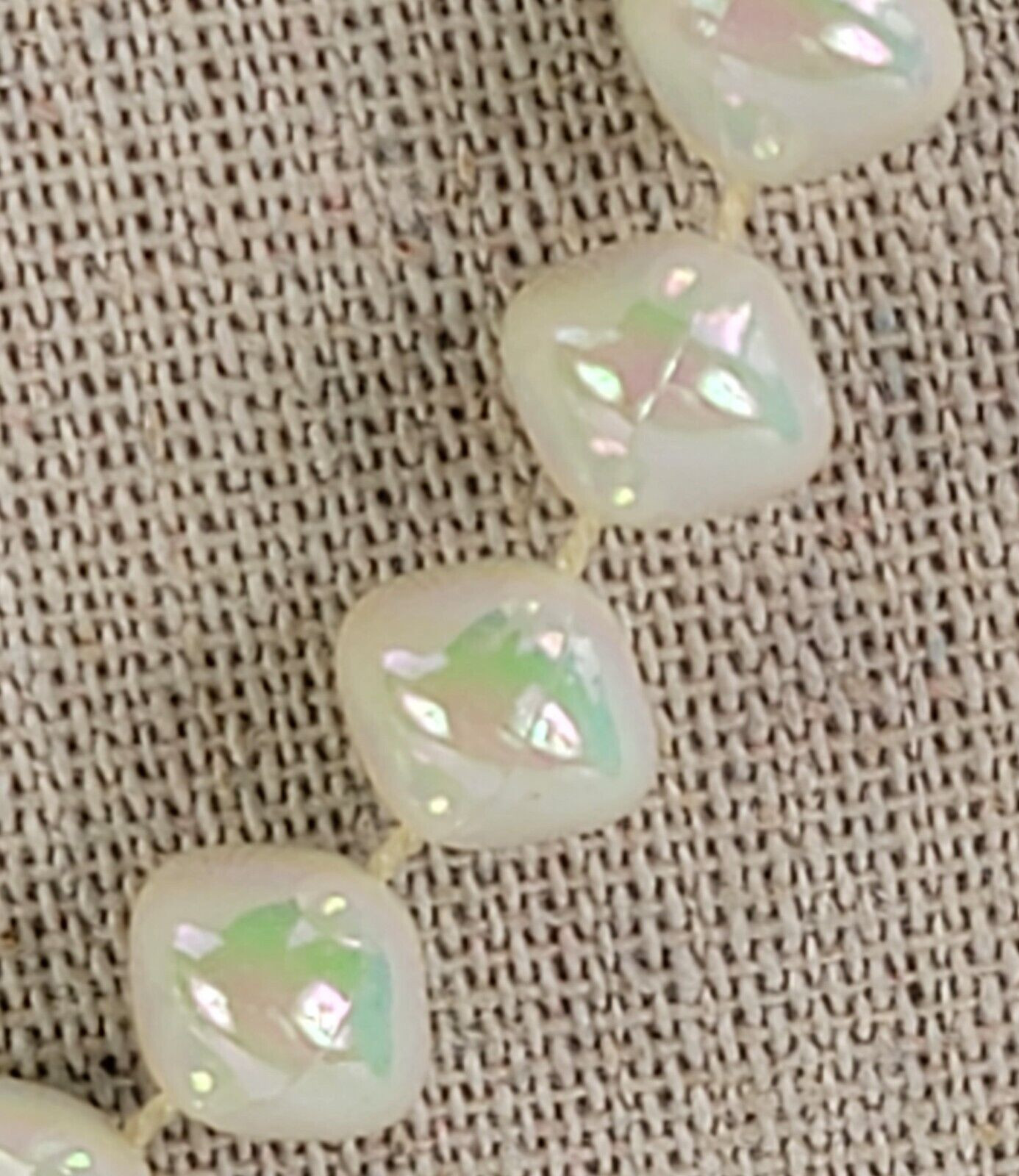 Vintage White Aurora Borealis Faux-Pearl Beaded Necklace 17.5 in Spring Ring