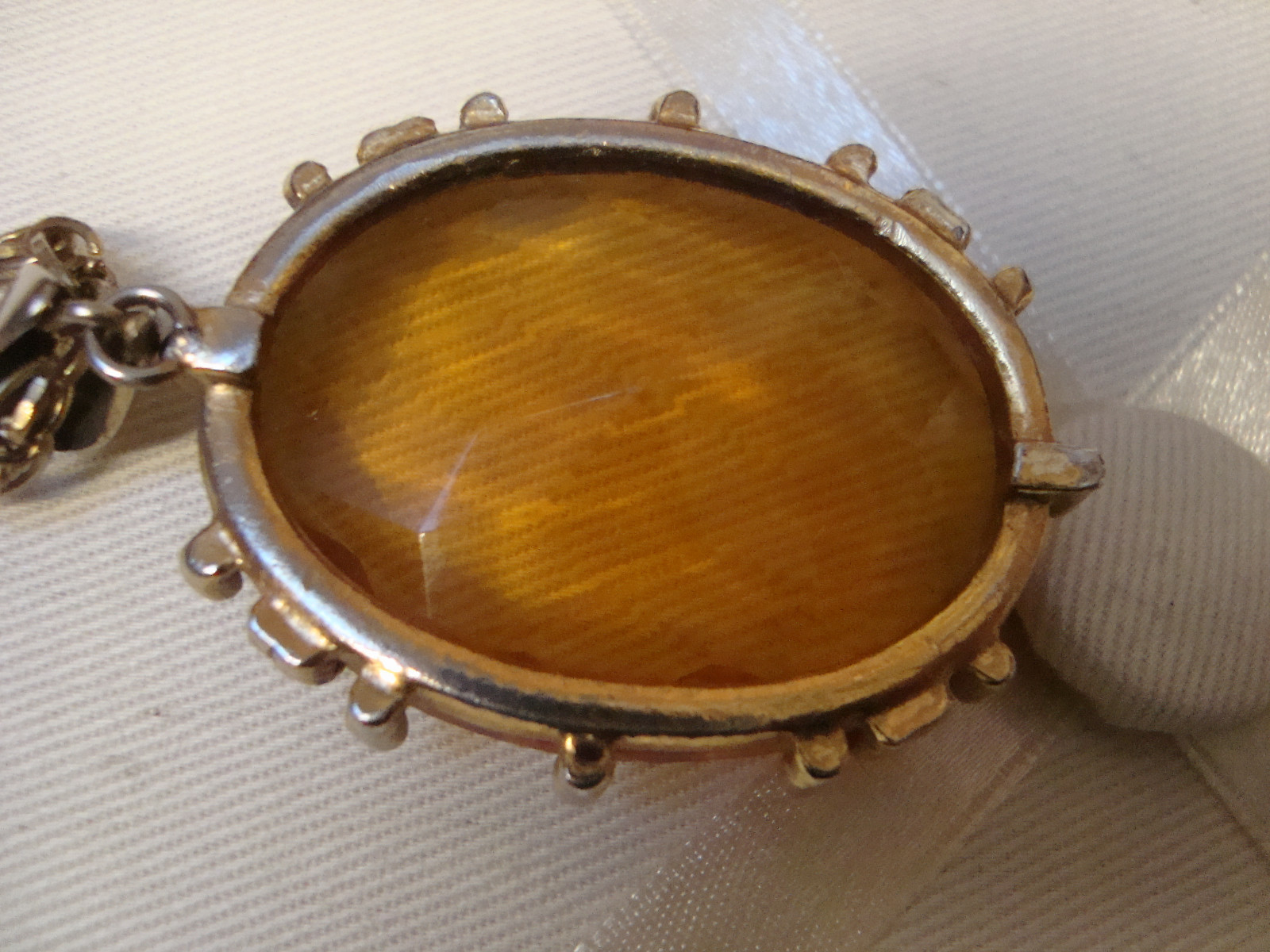 ANTIQUE CUSHION CUT CZECH GLASS PENDANT & CHAIN – FACETED TRANSPARENT TOPAZ