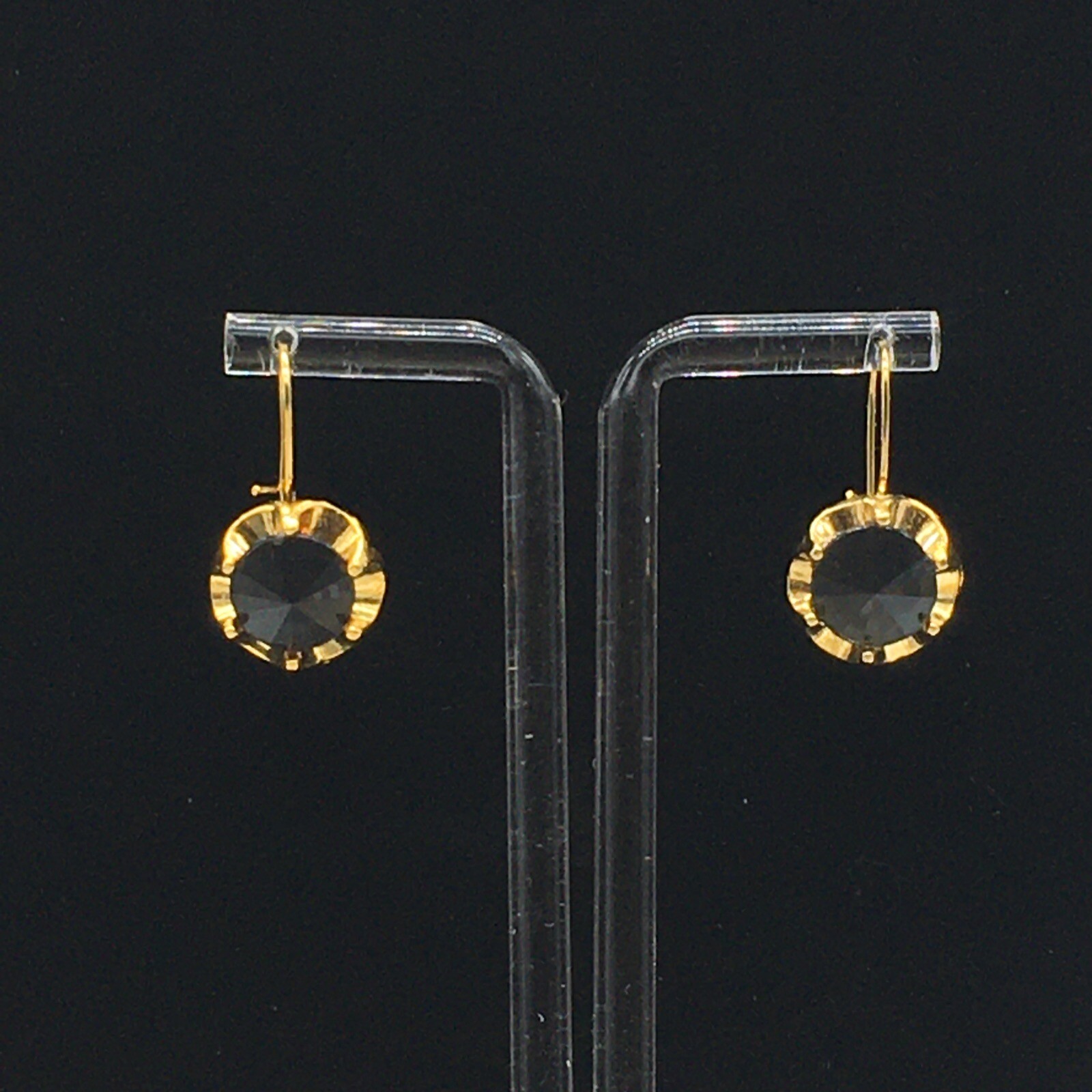 Black Leverback Earrings Gold Tone Cupcake Like Faux Tension Setting Pierced 1″