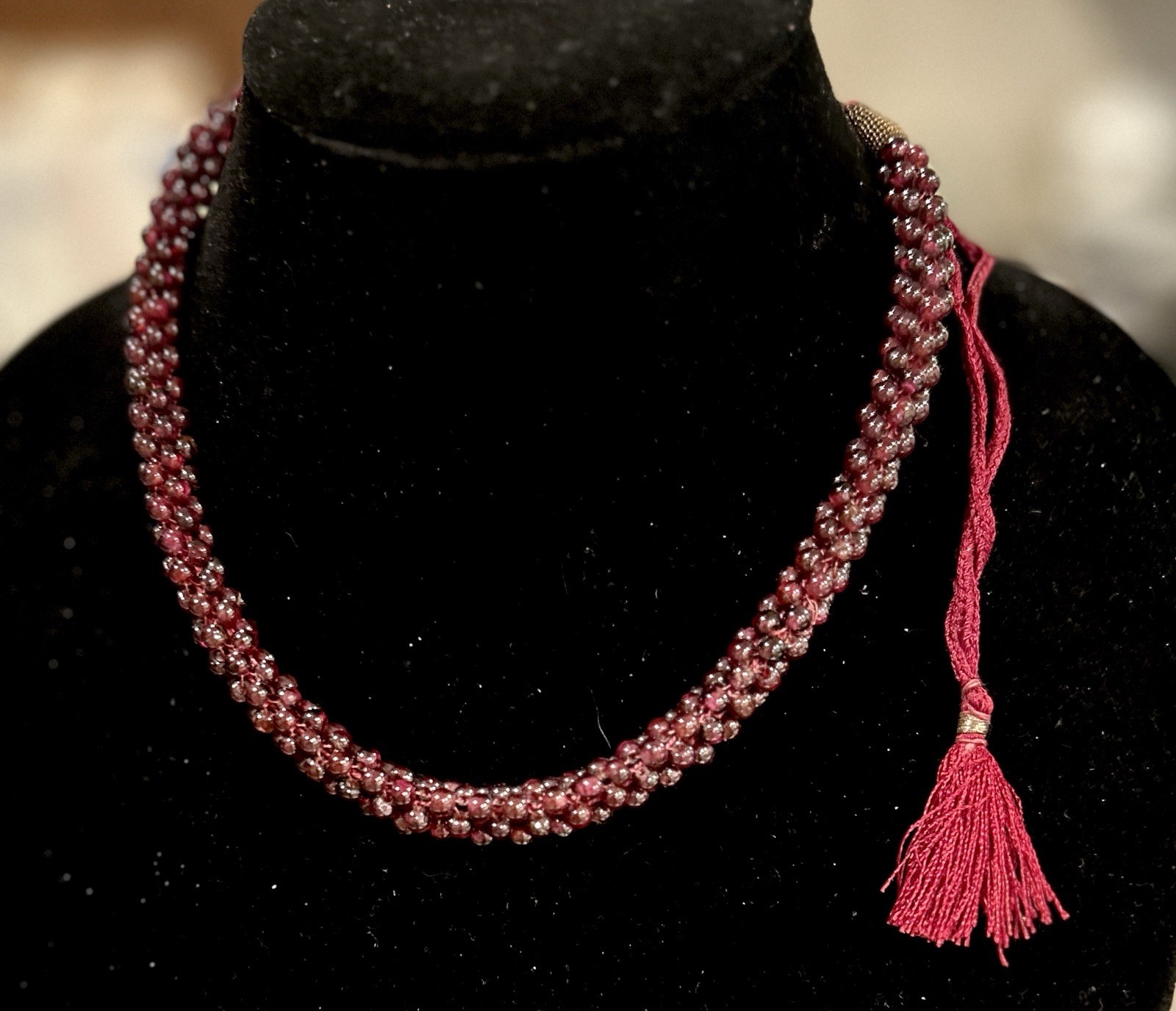 VTG CZECH Bohemisn Hand Made GARNET Rope NECKLACE