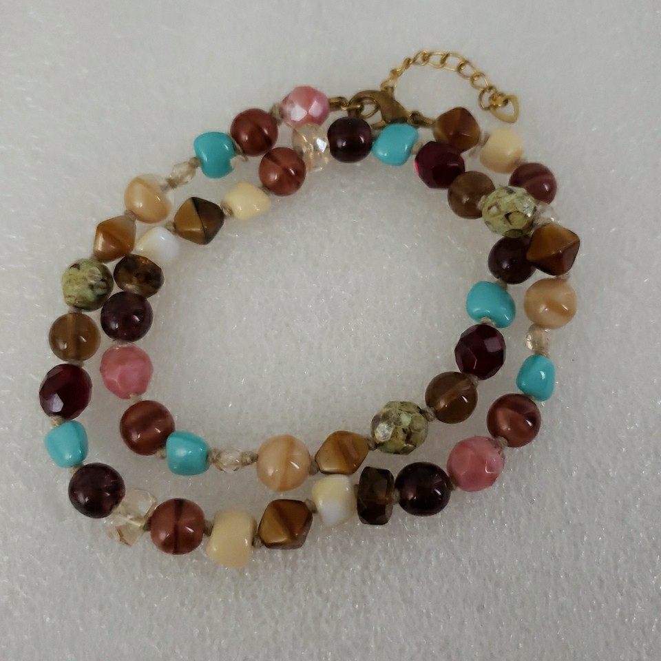 VTG Multi Polished Gemstone Necklace 16.5″ Knotted Faceted Glass Agate