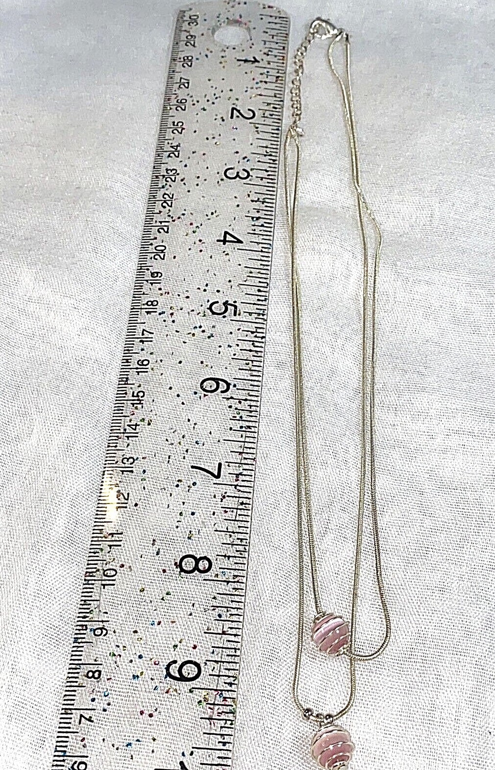 Slver Tone double Snake Chain & Wire wrapped Pink Moonglow Pink Glass Beads 18″