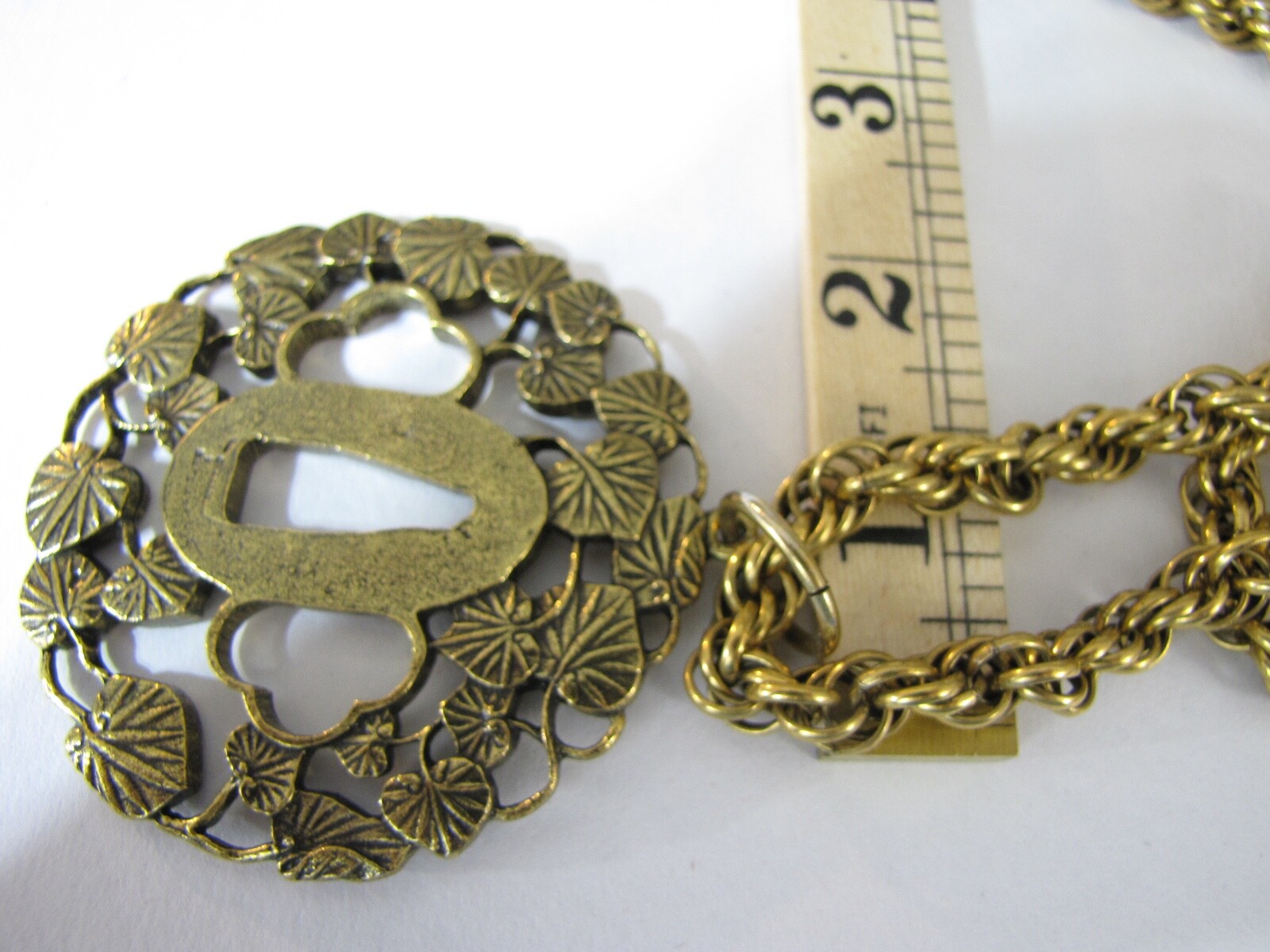 Vintage Alva Museum Replica Hollyhock Tsuba Pendant 30″ Rope Chain Signed Huge