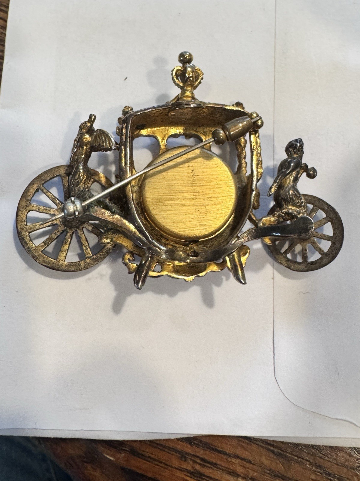 RARE Sterling Gold Wash TAYLOR Dimensional Carriage & Watch Brooch NEEDS REPAIR