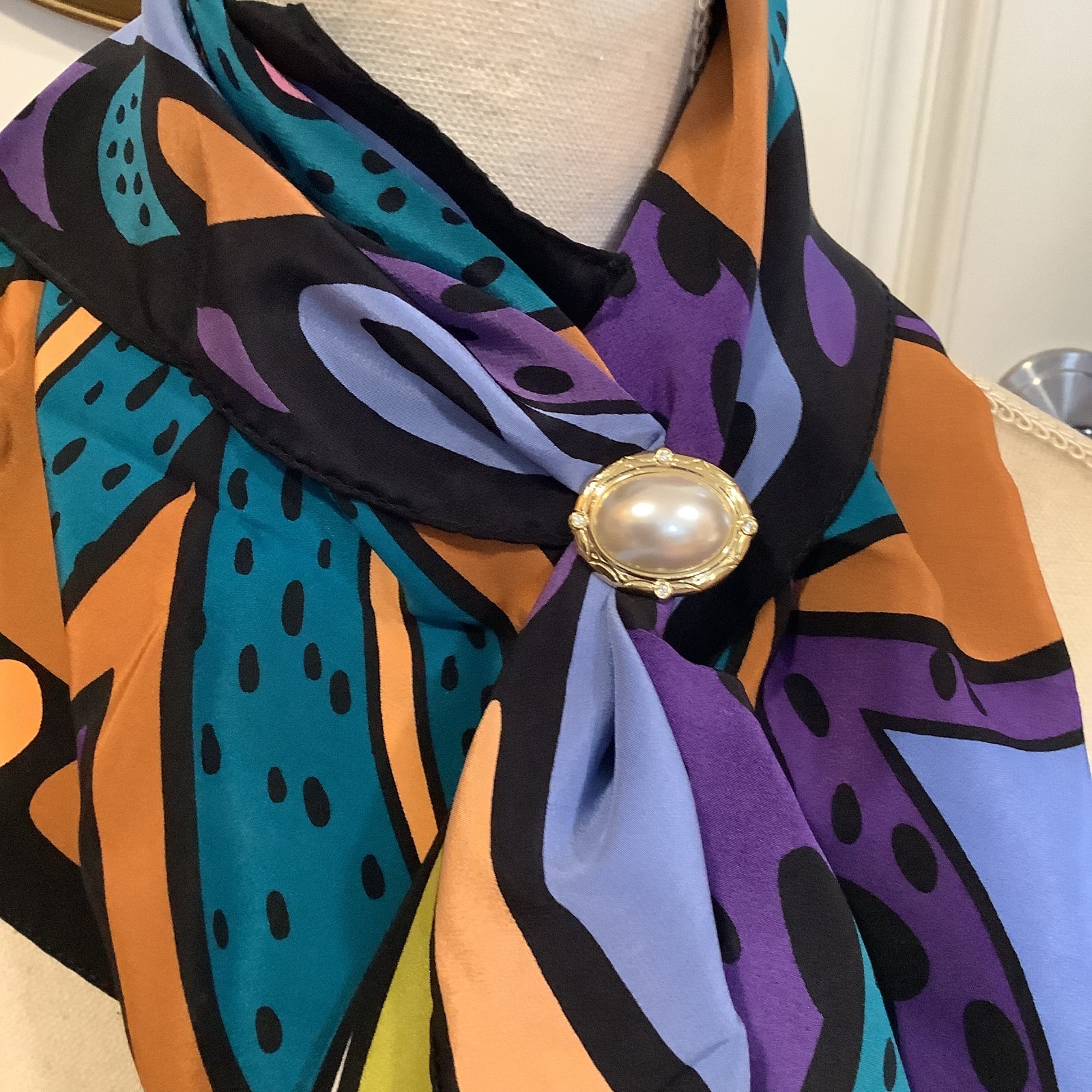 sold Individually – Vintage ornate scarf clips Celluloid metal – Details Below!
