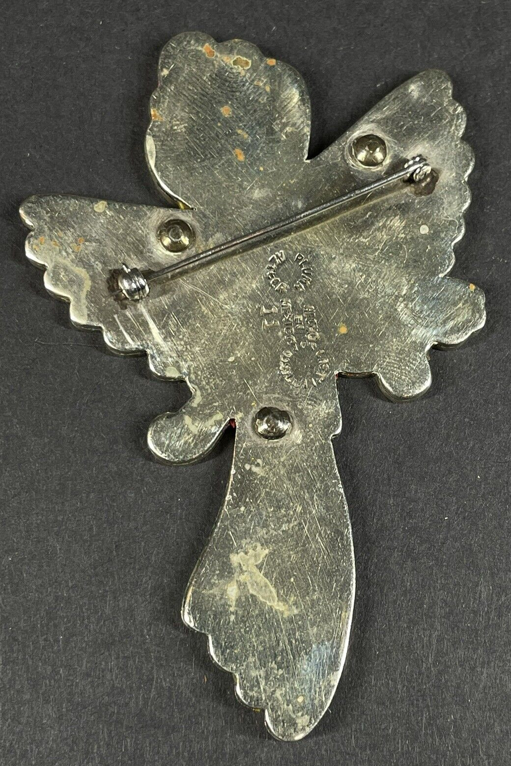 Vintage Los Castillo Pluma Azteca Exotic Silver-plated & Feather Bird Brooch
