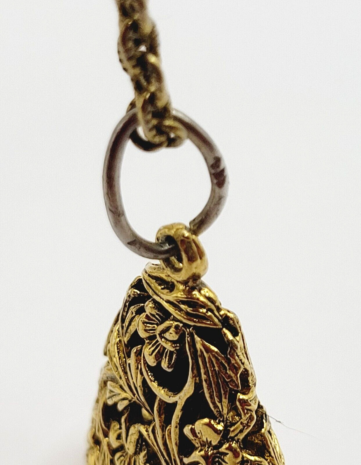 Renaissance Floral Triangle Filigree Pendant Necklace Gold Tone NO CLASP 24 Inch