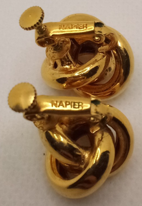 Vintage Napier Gold Tone Metal Twisted Knot Screw Back Clamp Earrings