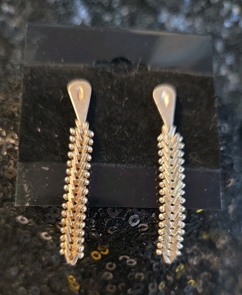Vintage 925 Sterling Silver Dangle Earrings Pierced Post Fishbone Woven 2″ Drop