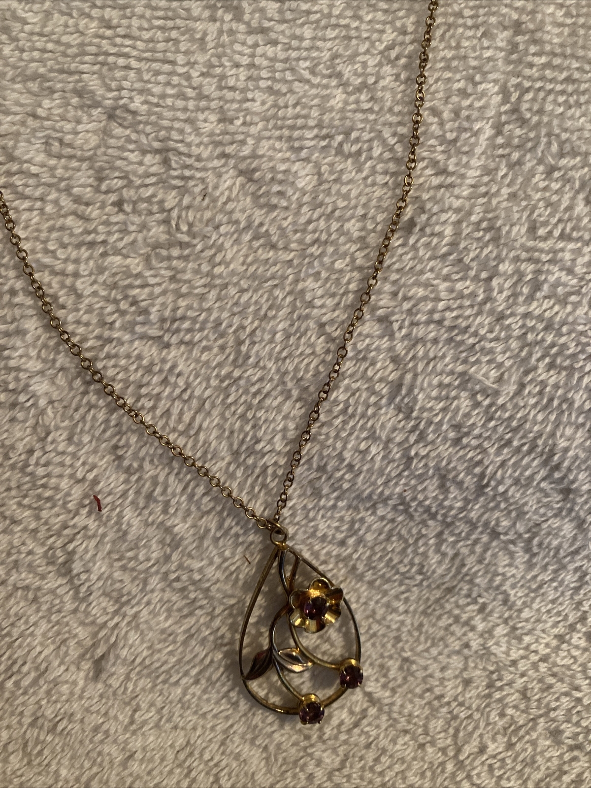 Vtg 1/20 12K Automade Gold Filled CM Purple Stones Pendant 1/20 12k On Sterling