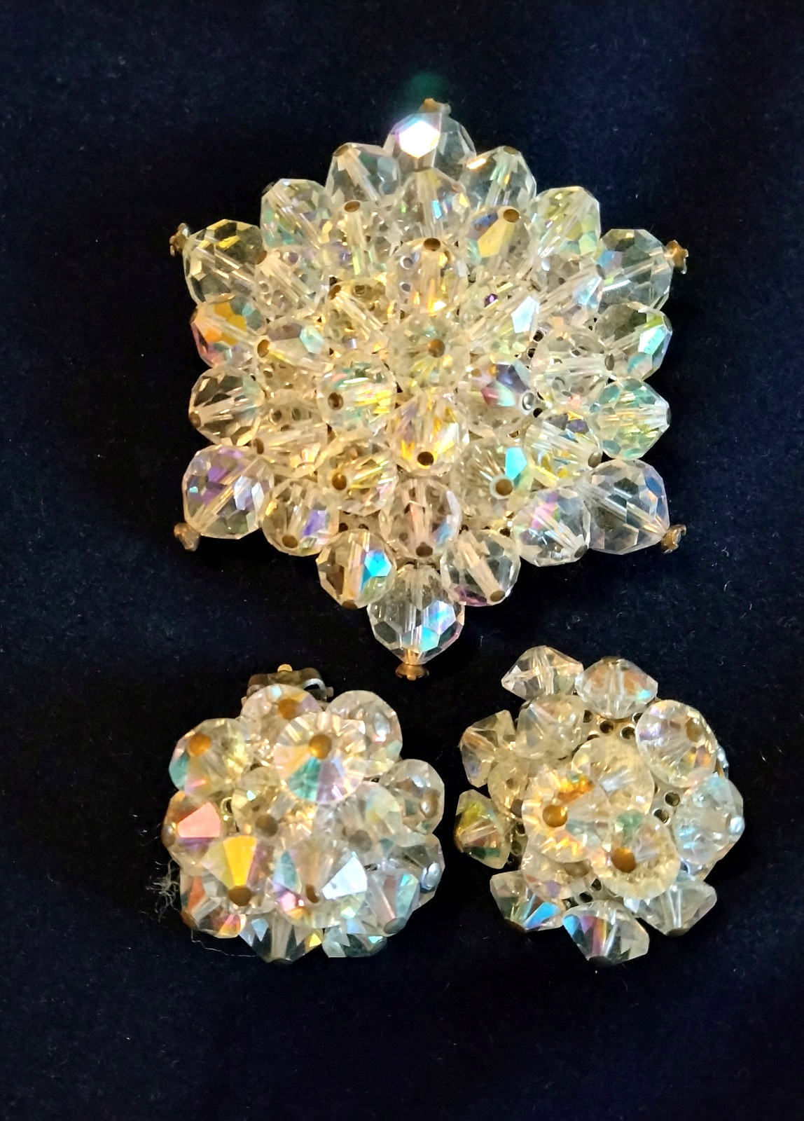 Vintage Glass Beaded Brooch and Earring Set (2625)
