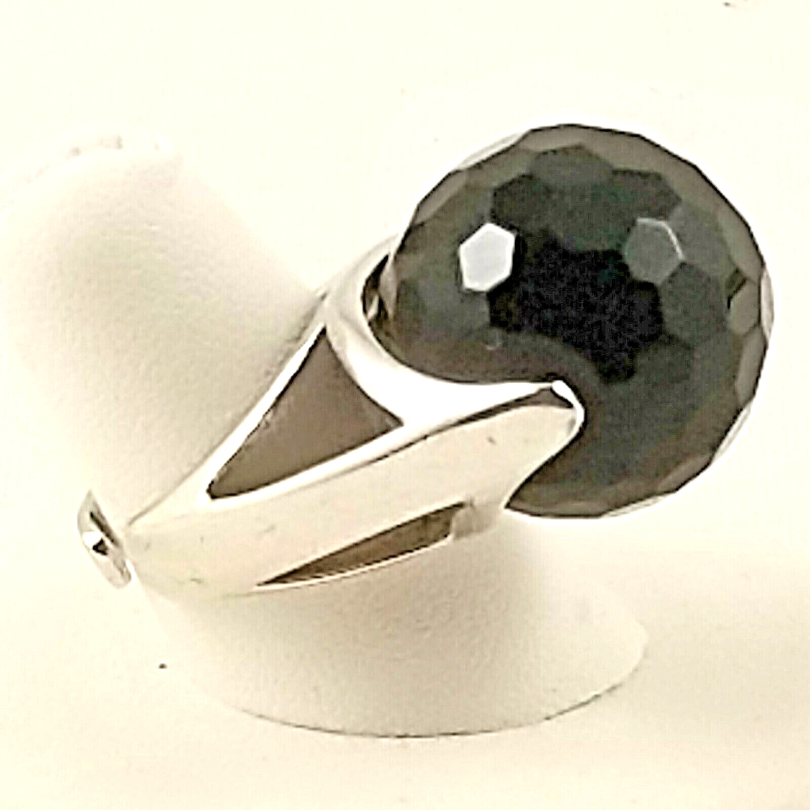 Reeb Sterling Italian 925 Faceted Onyx Mod Sphere Ring Tension Set Open Side