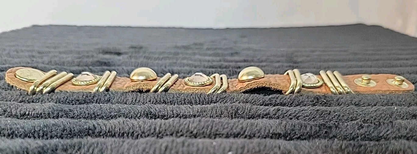 Vtg Natasha Genuine Leather Rhinestone Wrap Bracelet 7.5 Inch Adjustable Snap