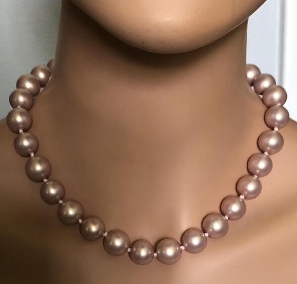 Vintage MONET Pale PINK Glass PEARL Necklace 18″-20″ Double Knotted~Orig.Tag,FJT