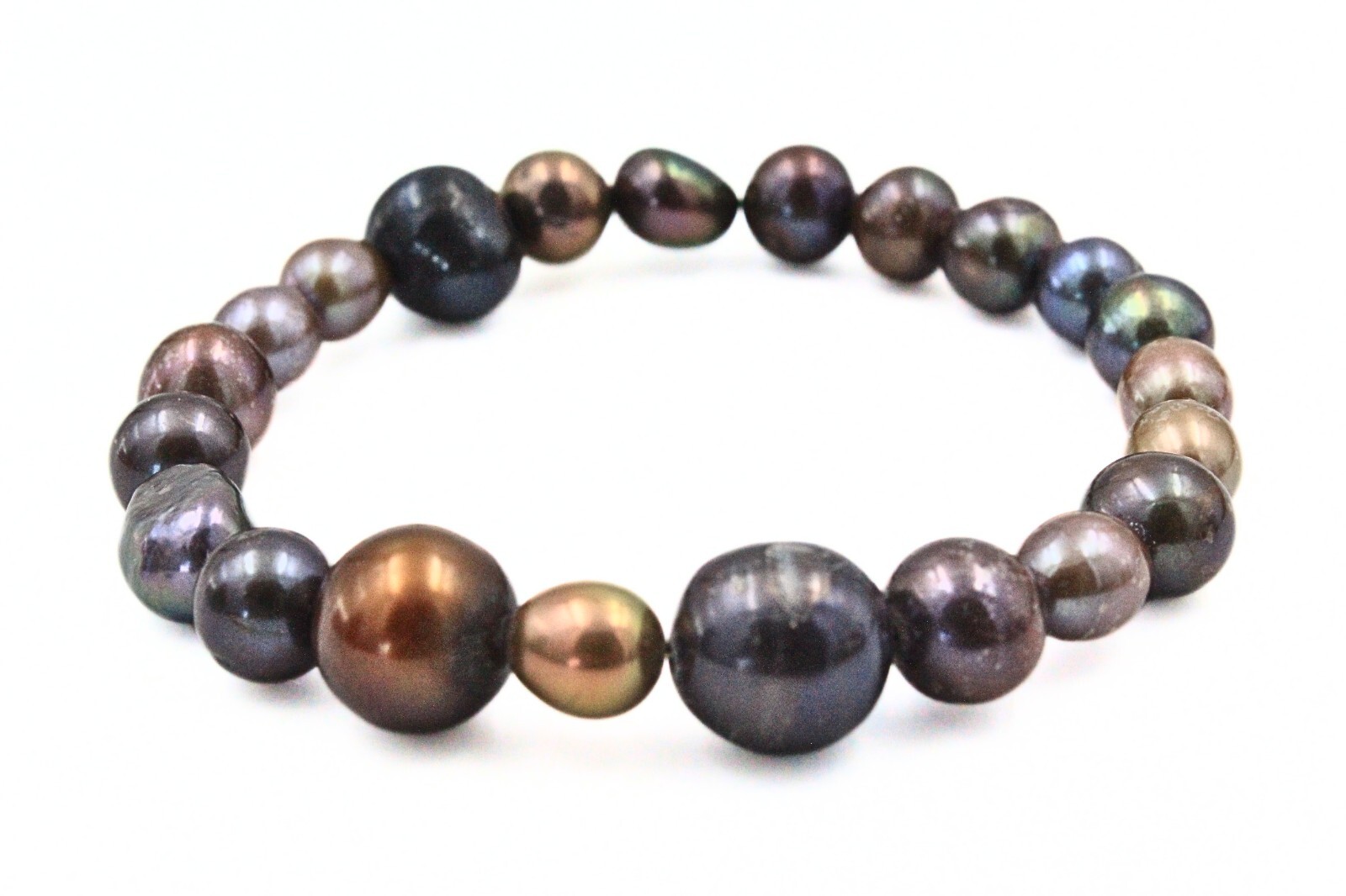 Amazing Black Gray Brown Iridescent Keshi Freshwater Pearl HSN Stretch Bracelet