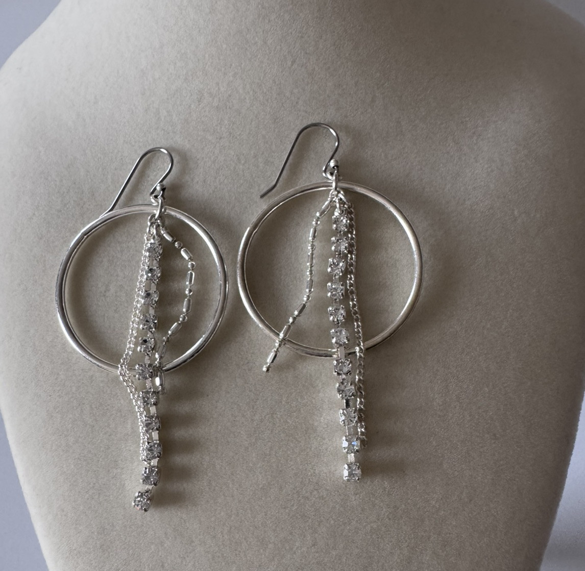 Dangle Drop Earrings Silver Tone Chandelier Hoop Boho Fashion Sparkly