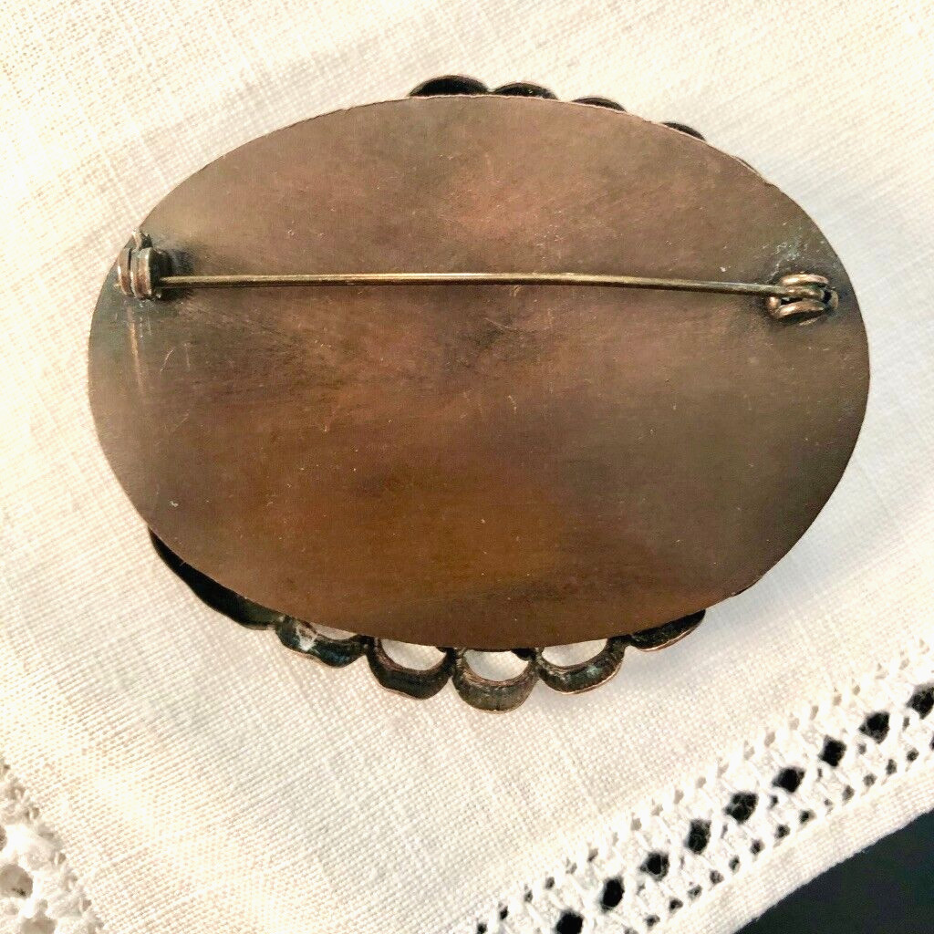 VTG Bronze/Copper Tone SEASHELL BROOCH Oval 2 3/8″ wide Embossed Unique Rare