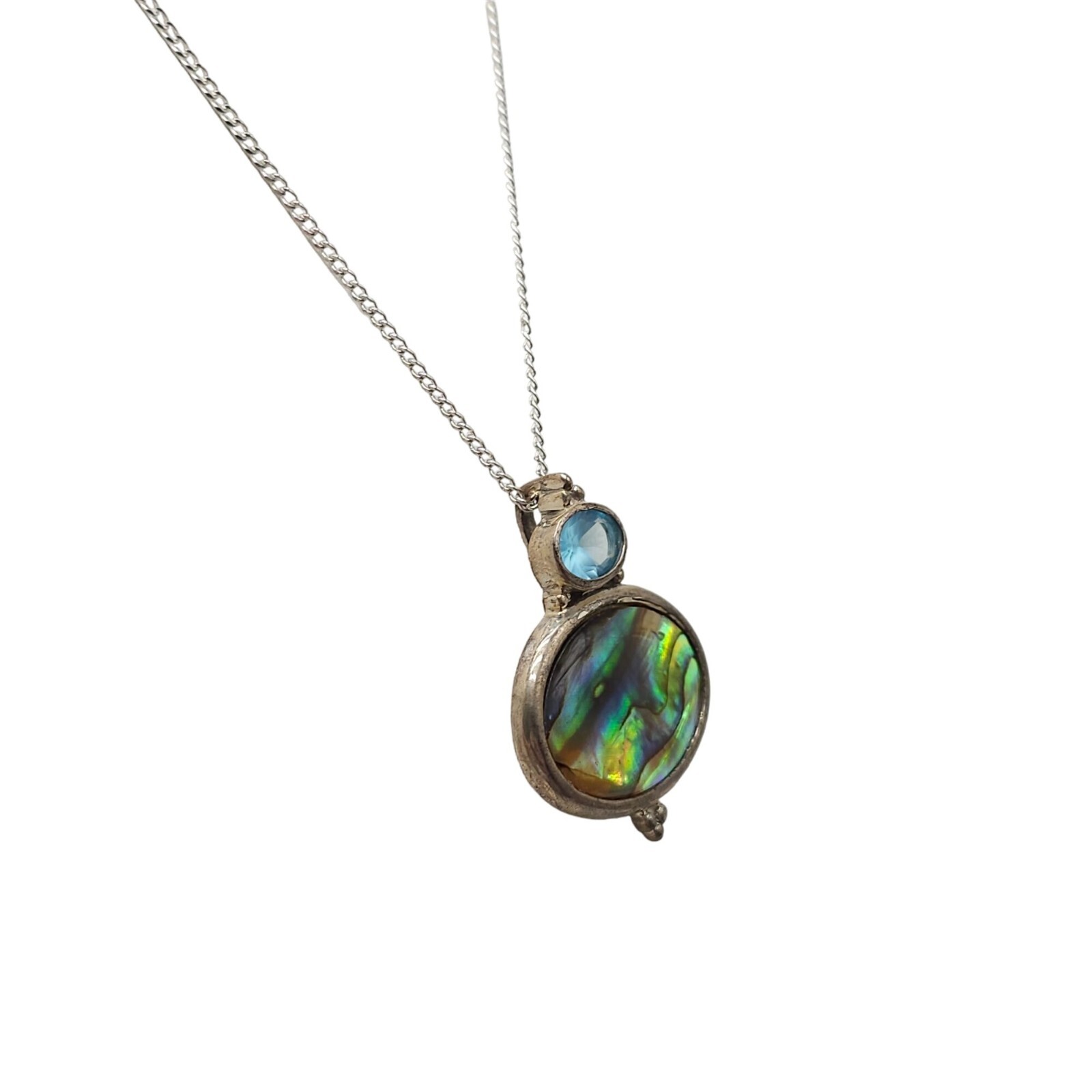 Vintage Paua Abalone Shell Blue Topaz Sterling Silver Necklace