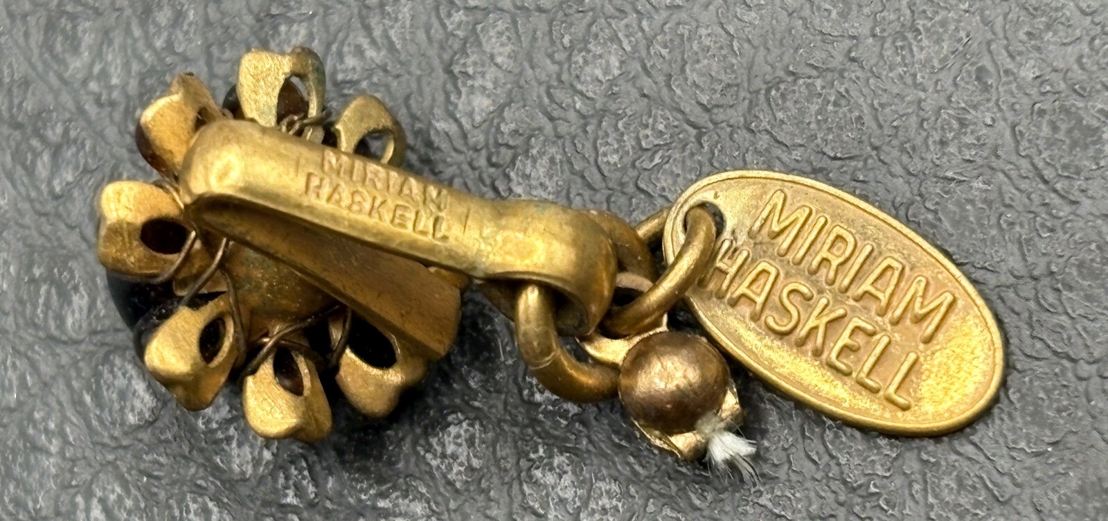 VTG Miriam Haskell Gold Tone Brown Bead Cluster Hook Clasp Tag For Repairs
