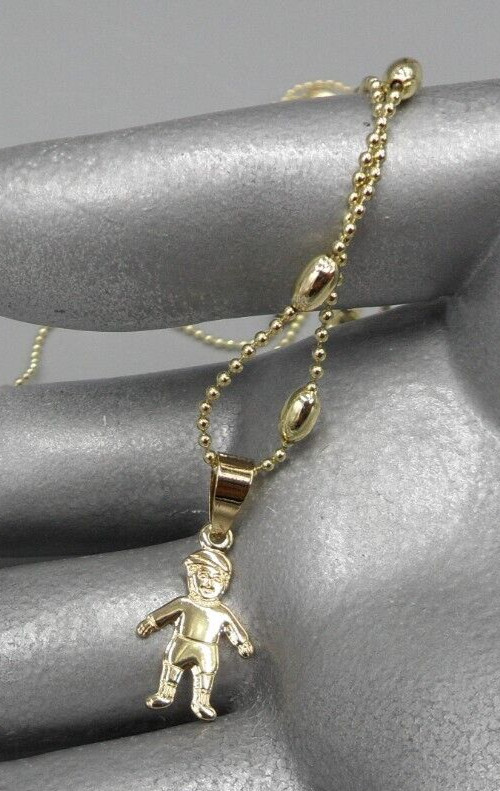 CM Signed Pendant Necklace 1920s Boy Child Figure Charm Station Ball Chain 21″