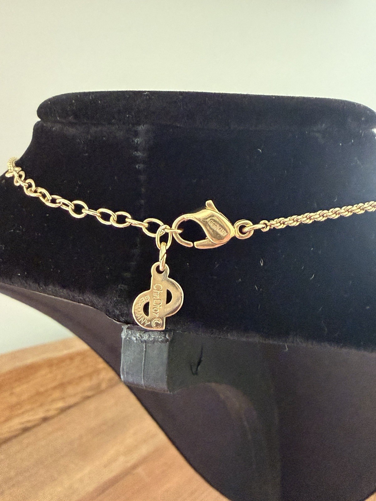 Vintage Christian Dior Triple Gold Plated Faux Pearl Pendant Necklace