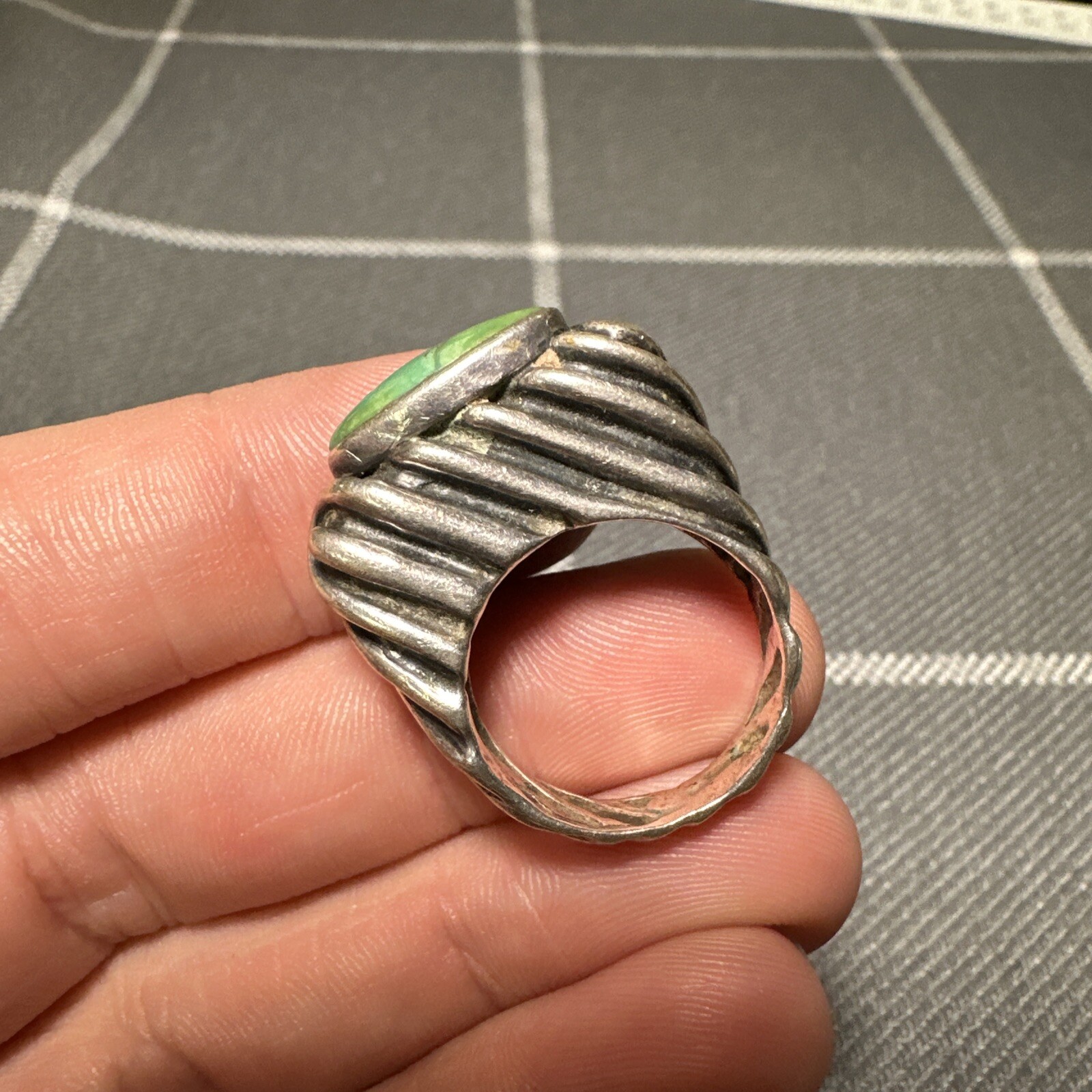 Vintage Dian Malouf Sterling Silver 14k Turquoise Statement Ring Size 8.25