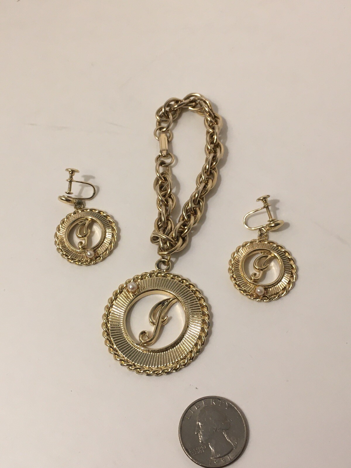 Vintage Schrager 1958 Monogram “I” Initial Bracelet & Earrings Auction Finds 702