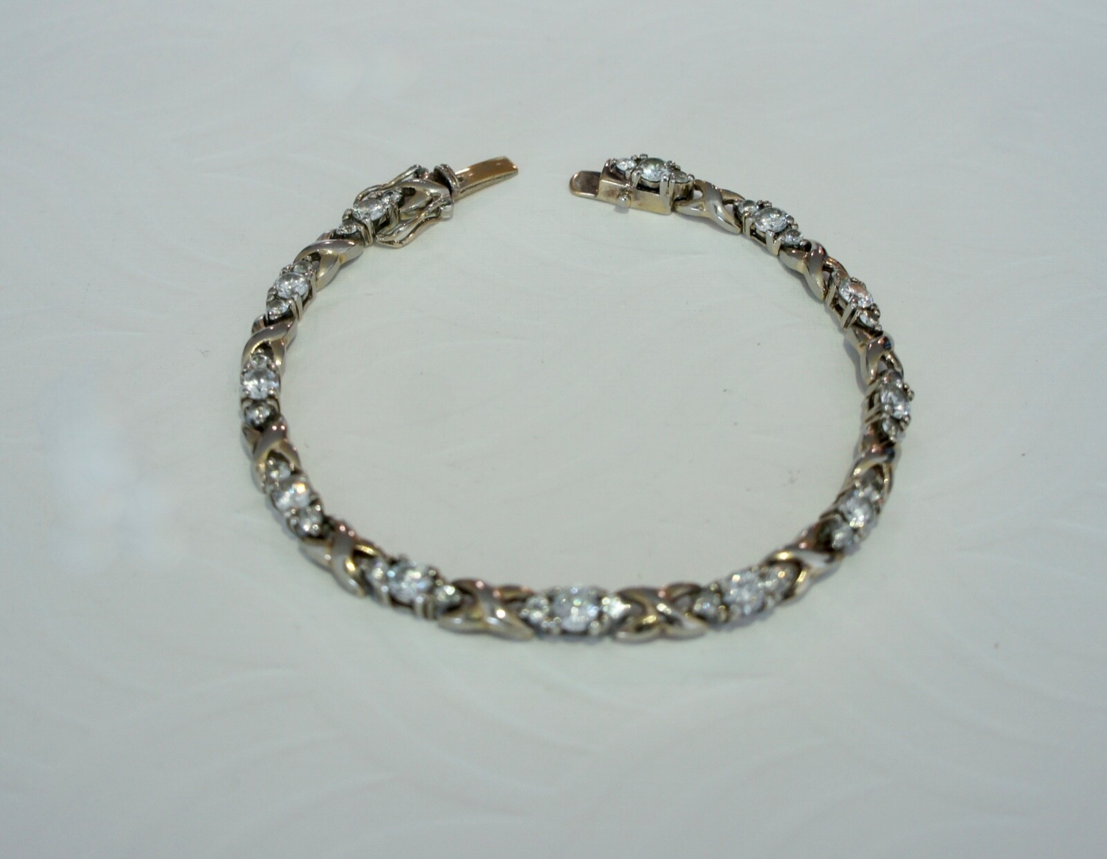 Vintage DJB Sterling Silver 925 Two Tone CZ Diamond Tennis Bracelet 7 1/4″