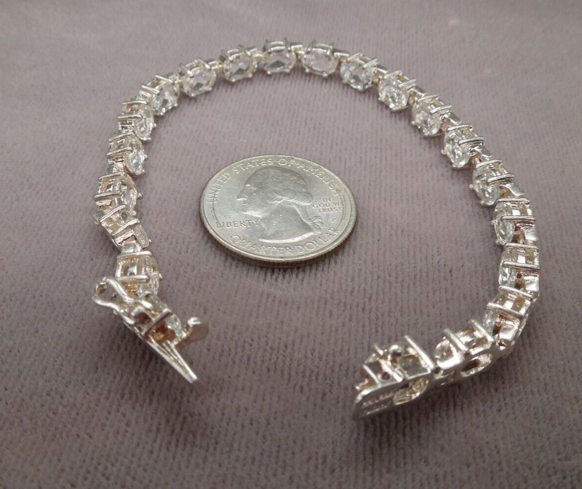Vintage Sterling Silver Faceted Oval Clear White Topaz Tennis Bracelet 8″