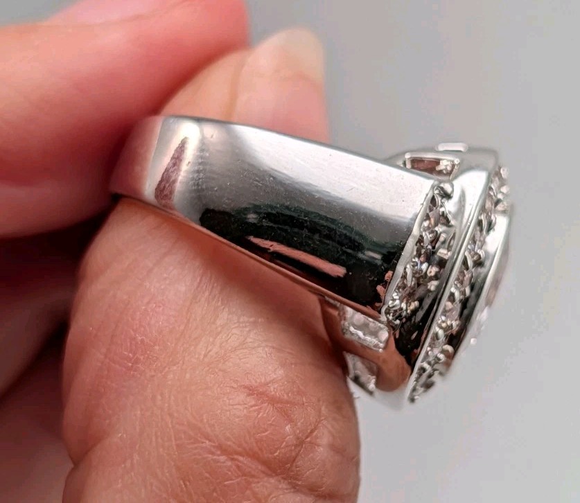 Vintage Silver Plated Cubic Zirconia Cushion Cut Halo Engagement Ring Sz 6.75