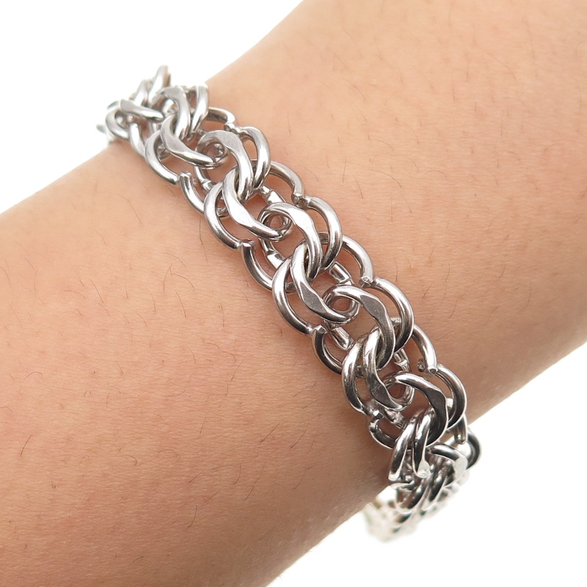 925 Sterling Silver Antique Art Deco Double Rolo Link Bracelet 6.75″