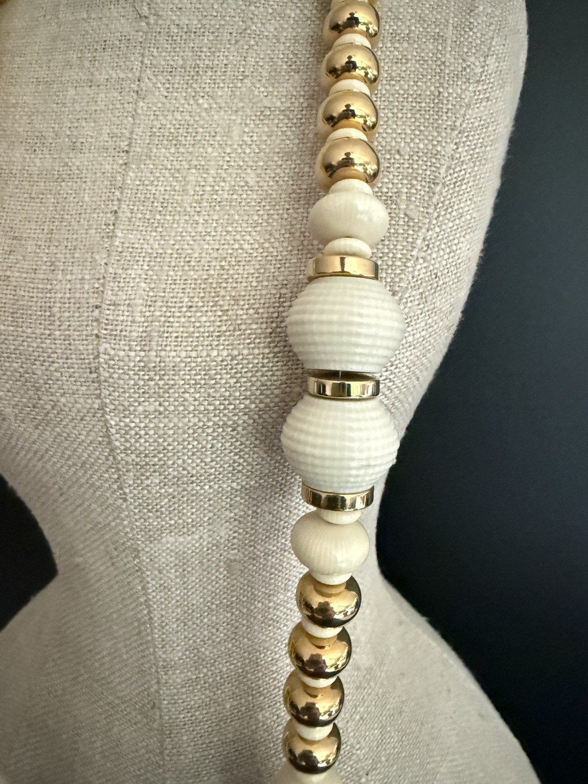 Vintage Napier Gold Ivory Beads Necklace 28″