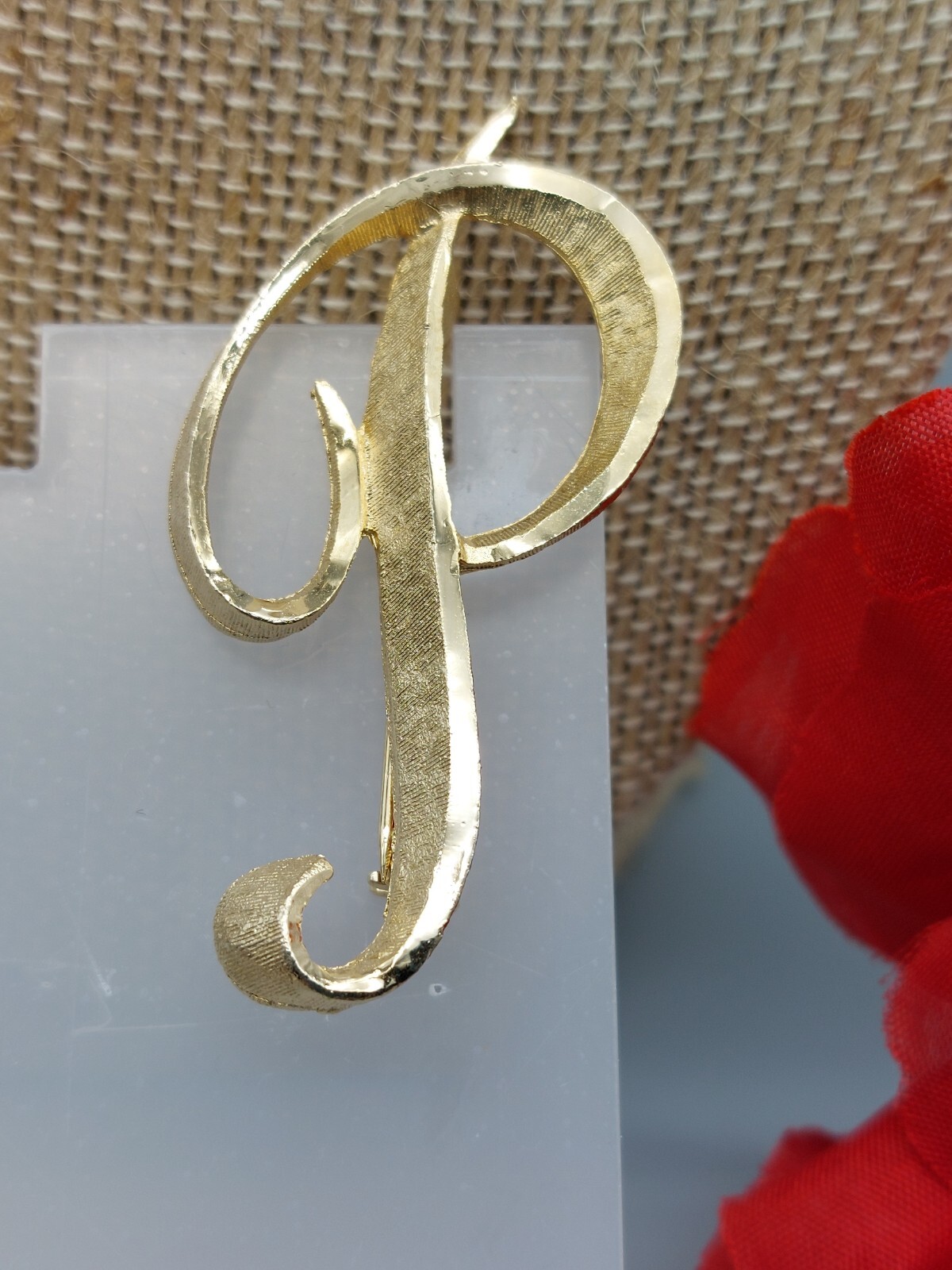 Awesome Vintage Manselle Brooch Brushed and Smooth Finish Letter “P” 2.25″
