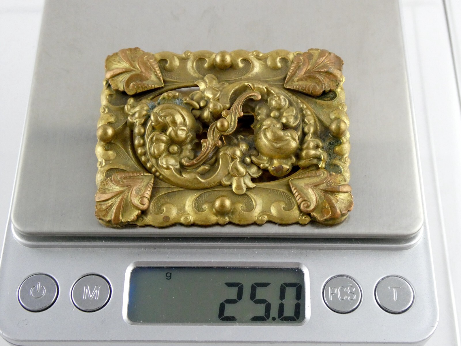 Vintage Brass Goldtone Belt Buckle Style Brooch or Pin Unsigned 25g 2 3/8 Inches