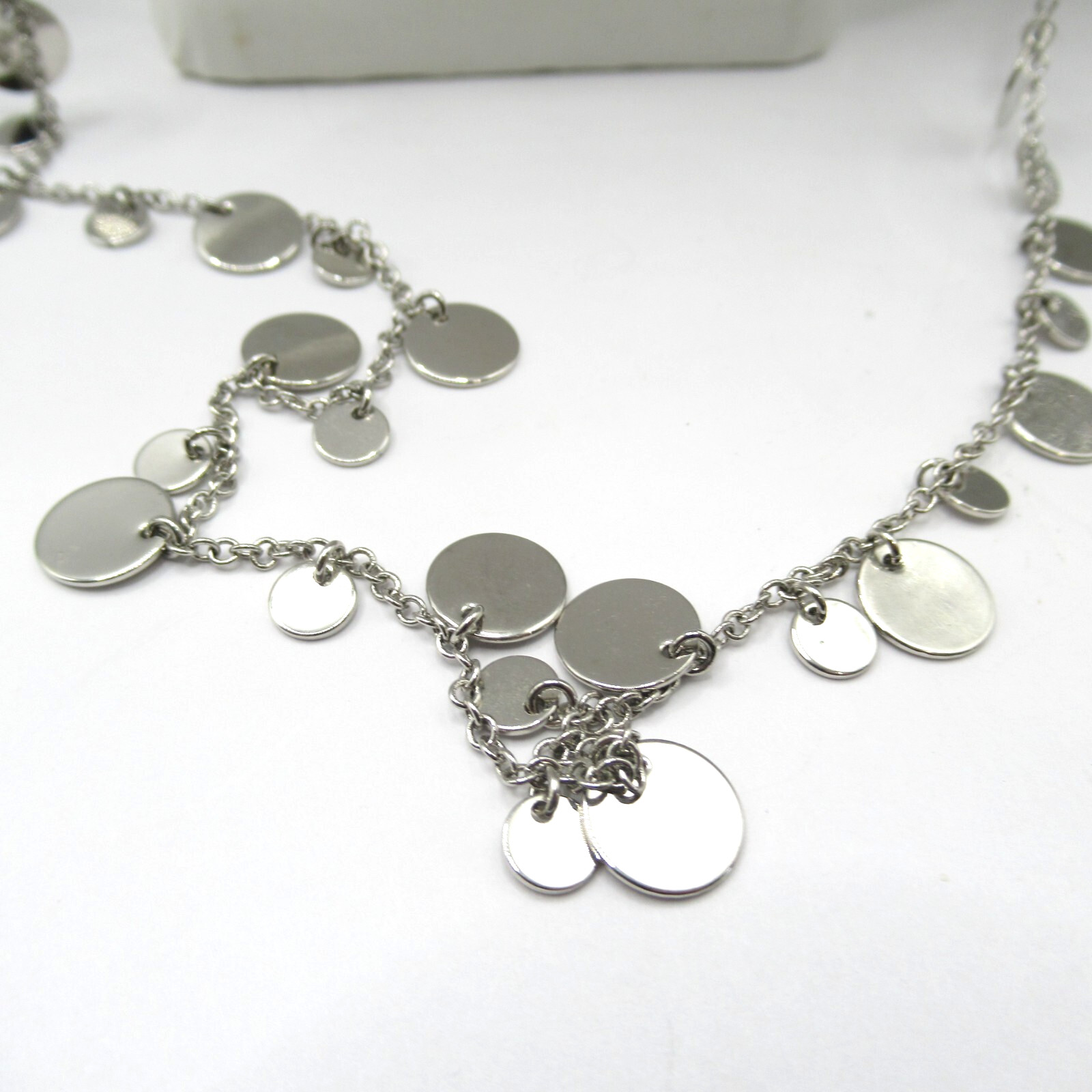 Lia Sophia Disks Sparkly Shiny Dangle Silver Tone Necklace