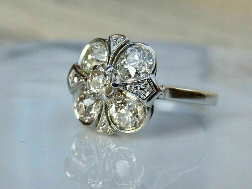 1.2Ct Vintage Style Round Cut Lab-Created Diamond Cluster 925 Silver Flower Ring