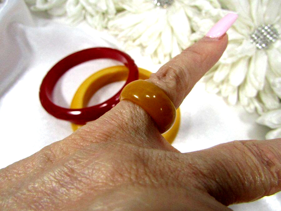 Vintage Bakelite Lot of 6 Pcs 4 Bangle Bracelet Some Carved Hoop Earrings Ring