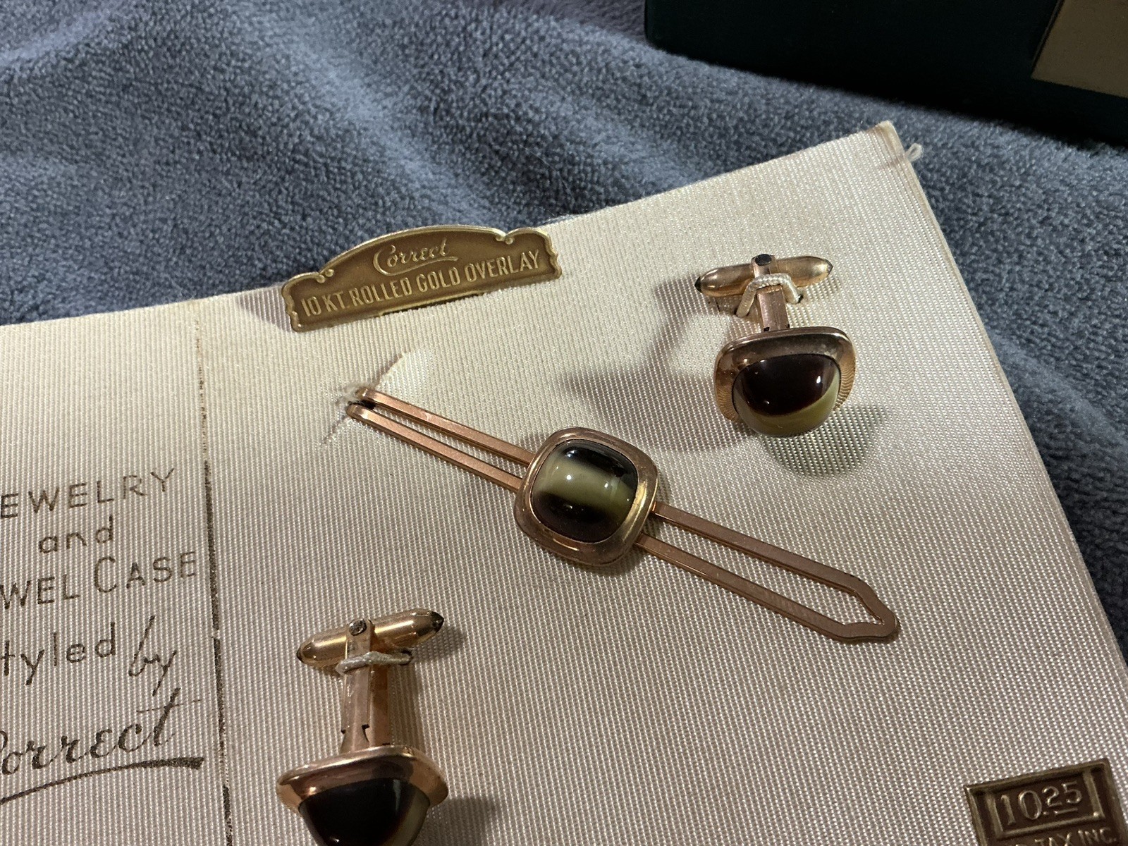 Vintage CORRECT 10k Rolled Gold Overlay Cufflinks & Matching Tie Bar Set