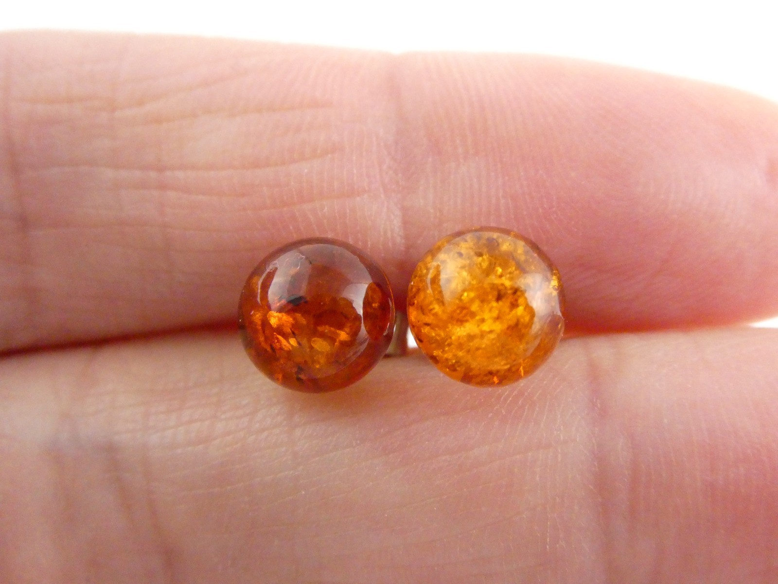 Vintage Sterling Silver Baltic Amber Stud Earrings 925 TWO DIFFERENT COLORS 8mm
