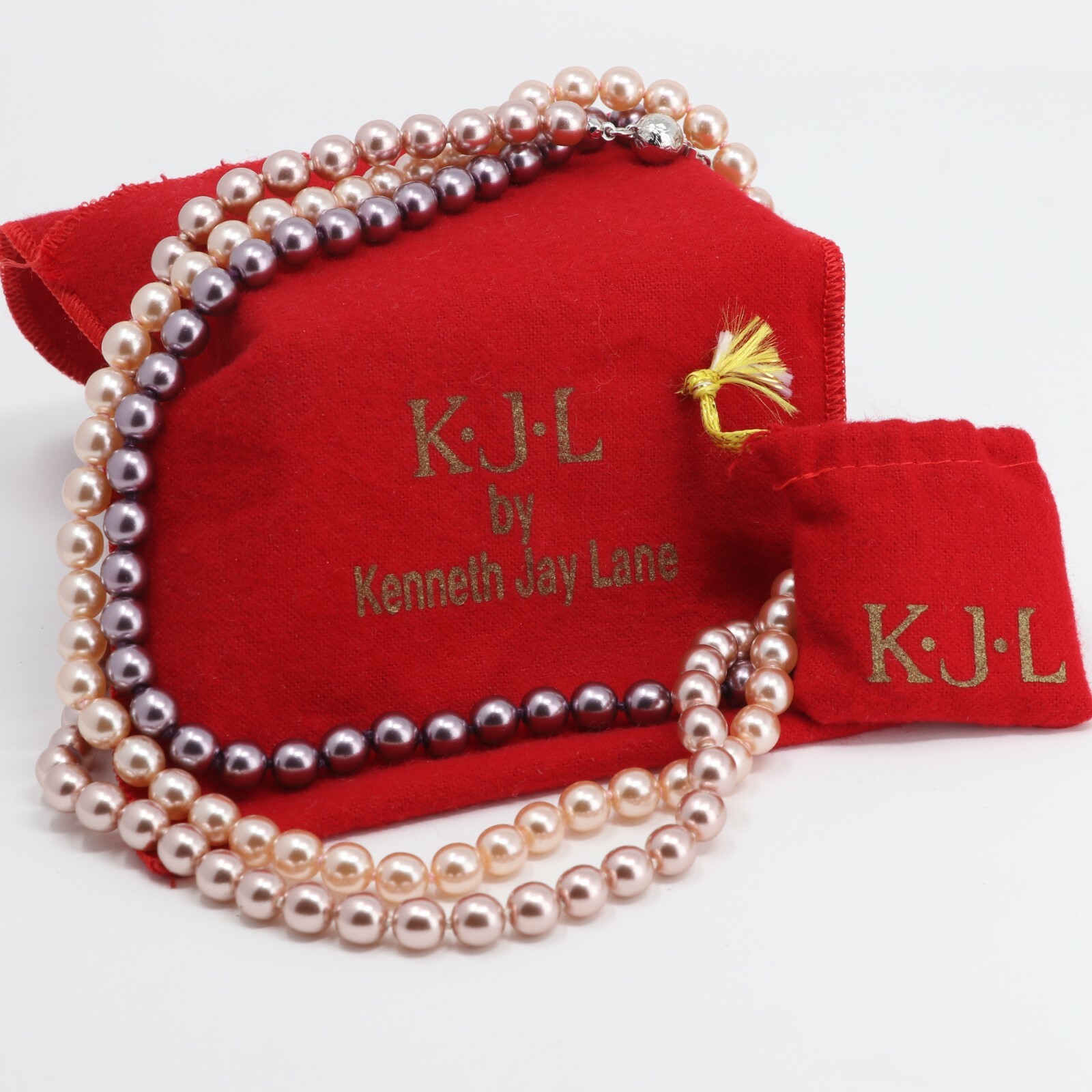 Kenneth Jay Lane 3 Strand 17″ 18″ 19″ Cream Champagne Orchid Faux Pearl Necklace