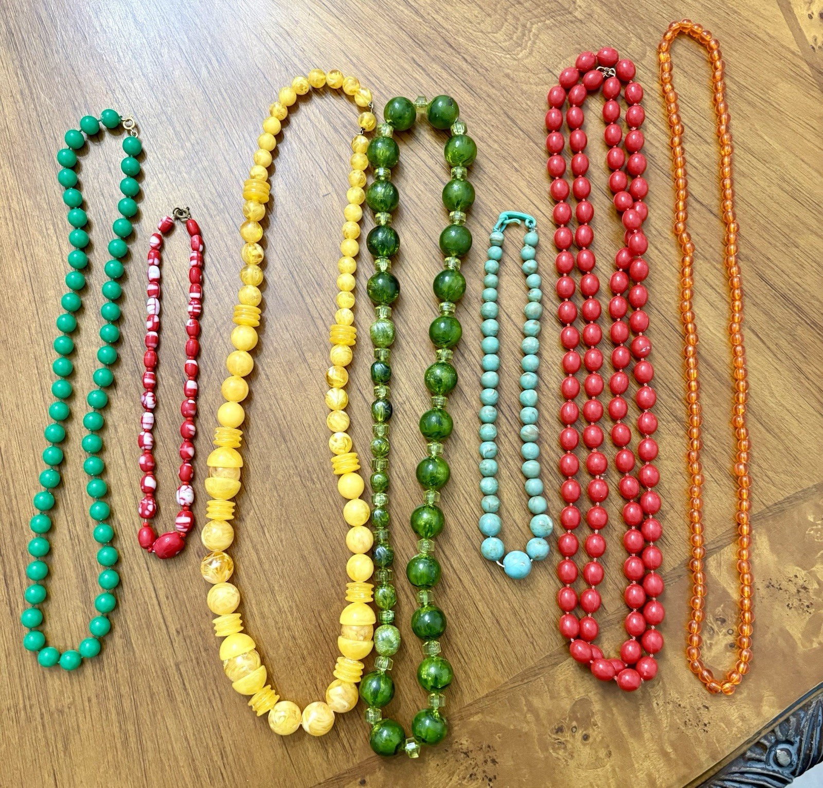 Vintage 1930 – 1960 Plastic Single Strand Beaded Necklace Lot MCM Art Deco