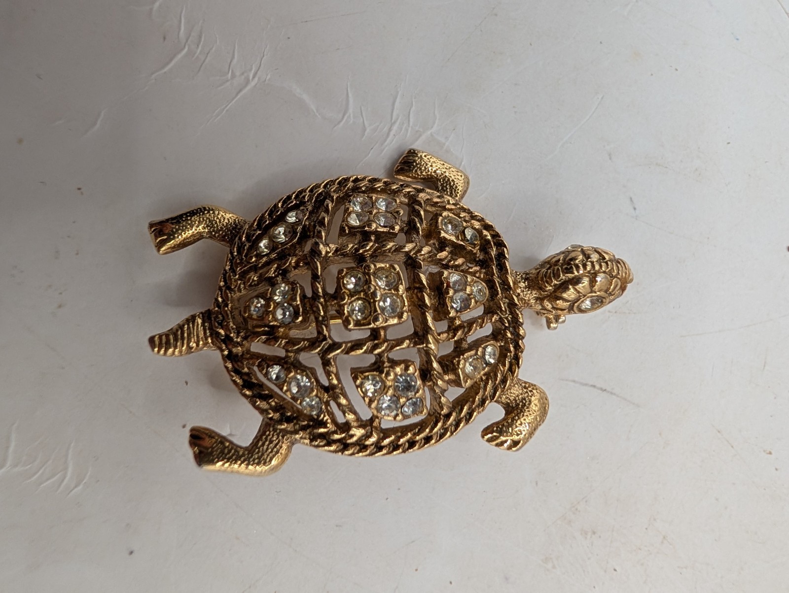Vintage Turtle Brooches, Cloisonne, Gold Tone Rhinestone Set Of 2